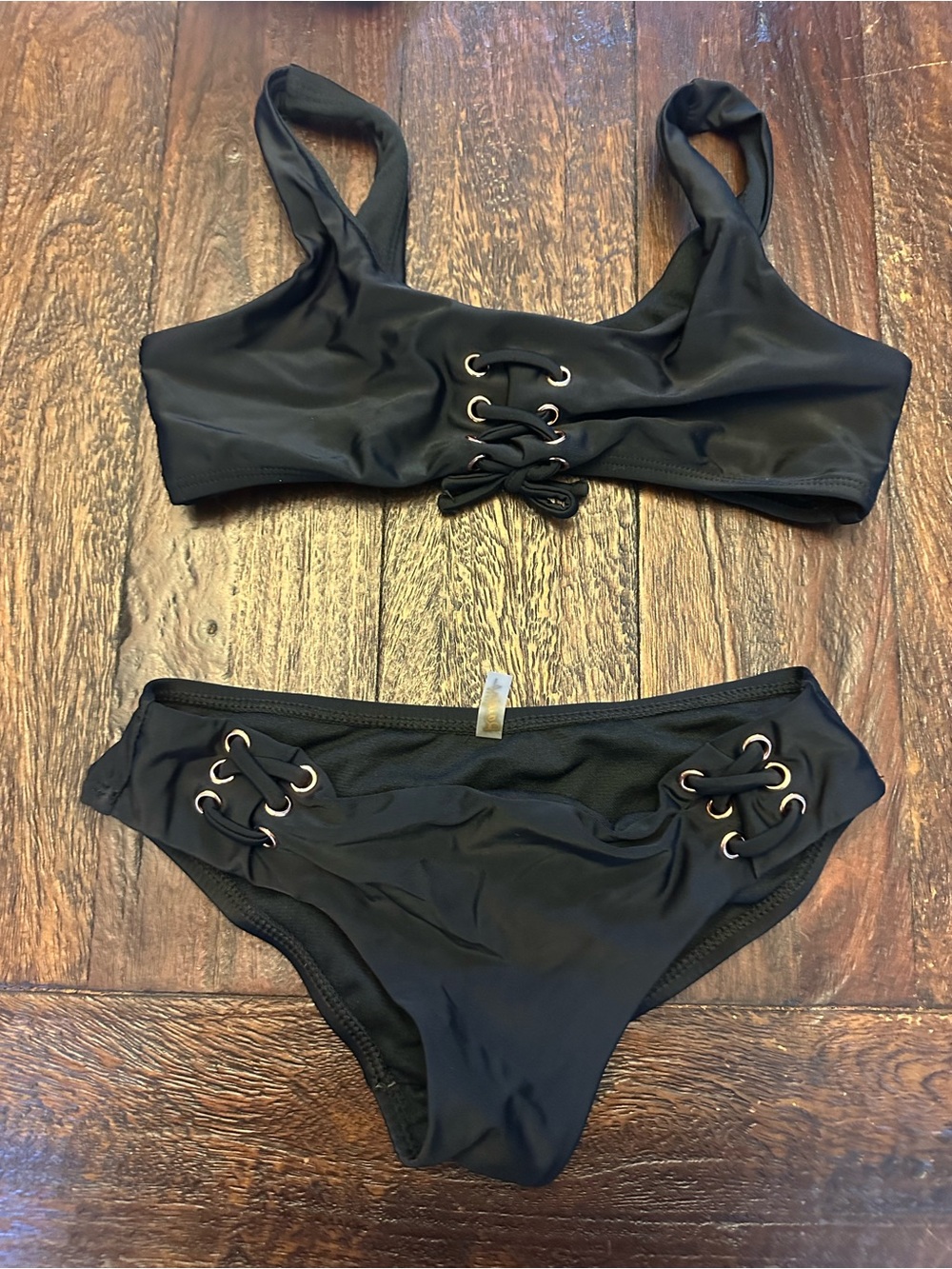 Black Lace-Up Bikini Set - Girls Swim